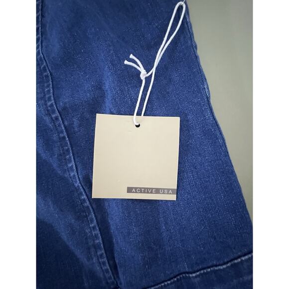 Active USA Women's M Notched Collar Halter Style Neck Denim Shorts Romper Blue - Picture 3 of 16